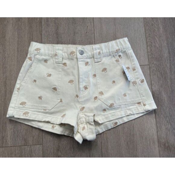 PacSun Mushroom Embroidered Elastic Waist Shorts in Bone Size Medium NWT - Picture 2 of 9